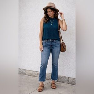 J. Crew Eyelet Teal Sleeveless Tank Women's Top